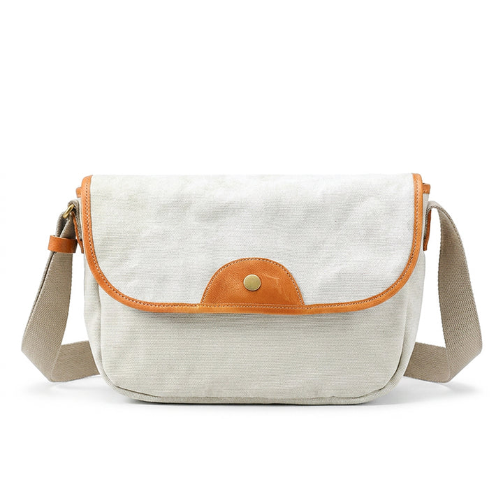 Canvas Messenger Bag with Leather Trim Crossbody Strap