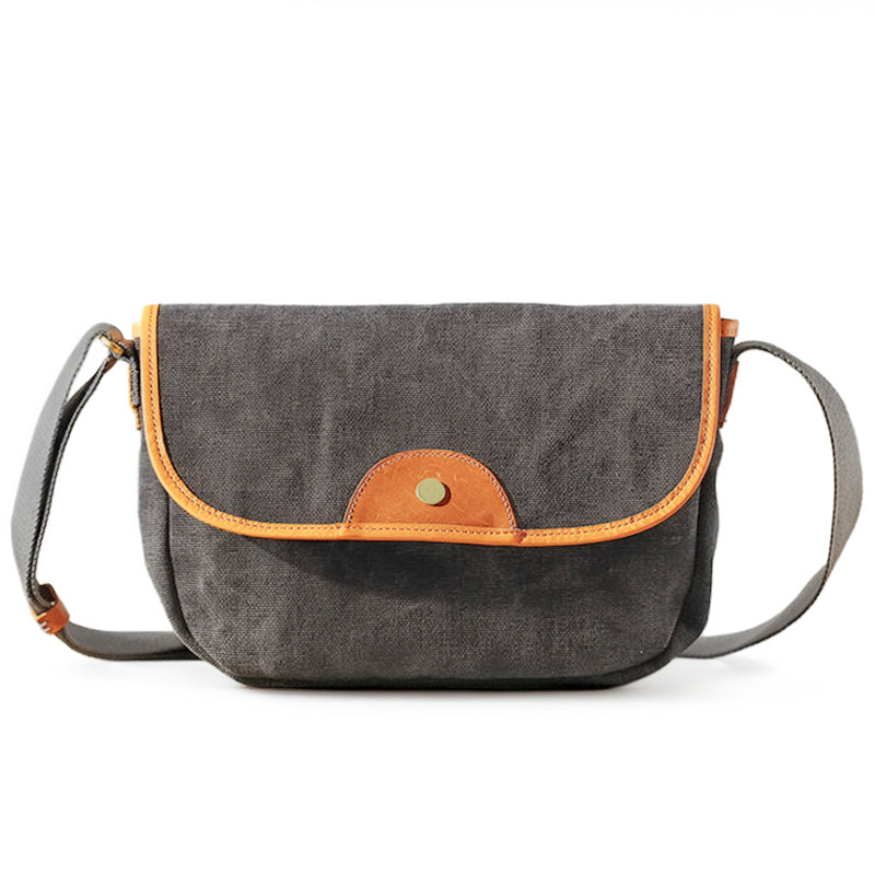 Canvas Messenger Bag with Leather Trim Crossbody Strap