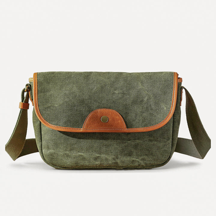 Canvas Messenger Bag with Leather Trim Crossbody Strap