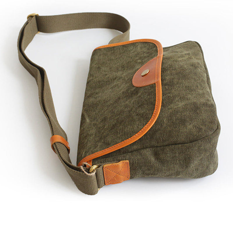 Canvas Messenger Bag with Leather Trim Crossbody Strap