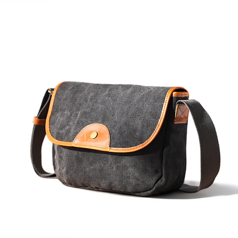 Canvas Messenger Bag with Leather Trim Crossbody Strap
