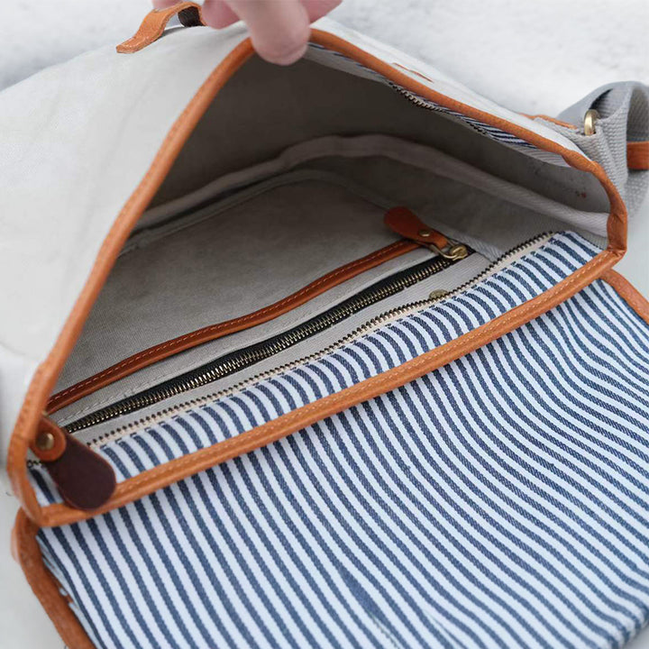 Canvas Messenger Bag with Leather Trim Crossbody Strap