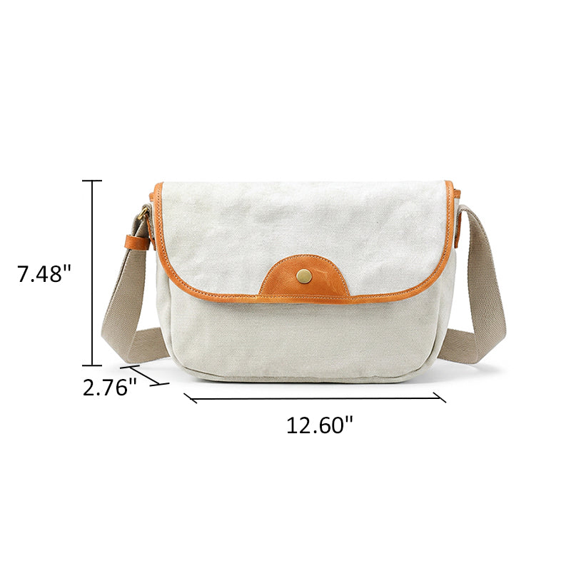 Canvas Messenger Bag with Leather Trim Crossbody Strap