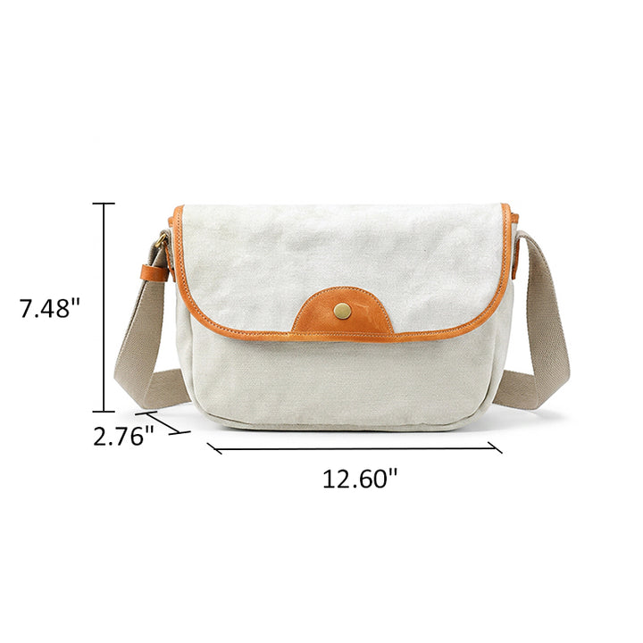 Canvas Messenger Bag with Leather Trim Crossbody Strap