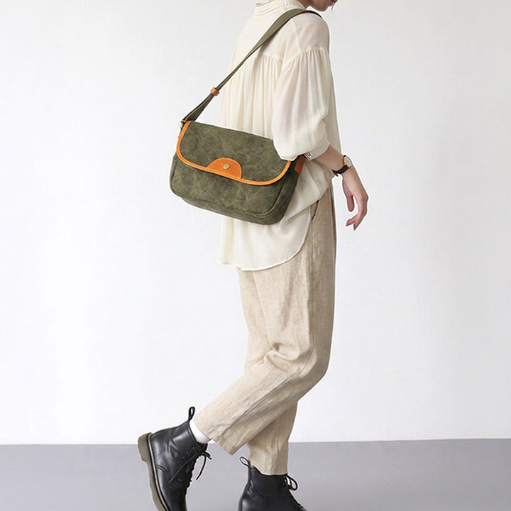 Canvas Messenger Bag with Leather Trim Crossbody Strap