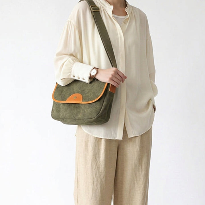 Canvas Messenger Bag with Leather Trim Crossbody Strap