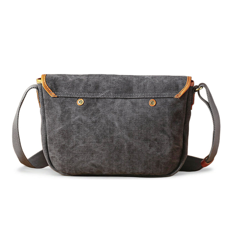 Canvas Messenger Bag with Leather Trim Crossbody Strap