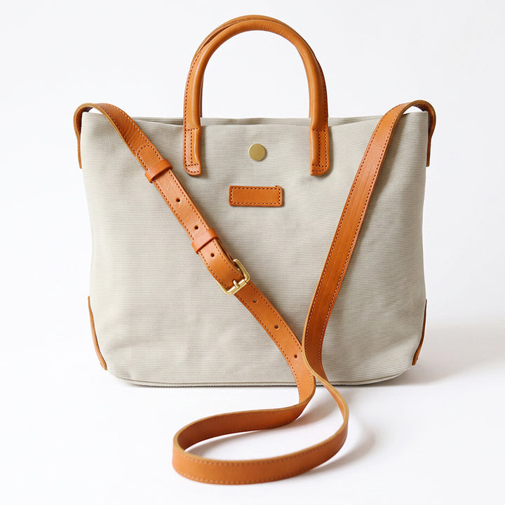 Canvas Tote Bag with Leather Trim Detachable Crossbody Strap