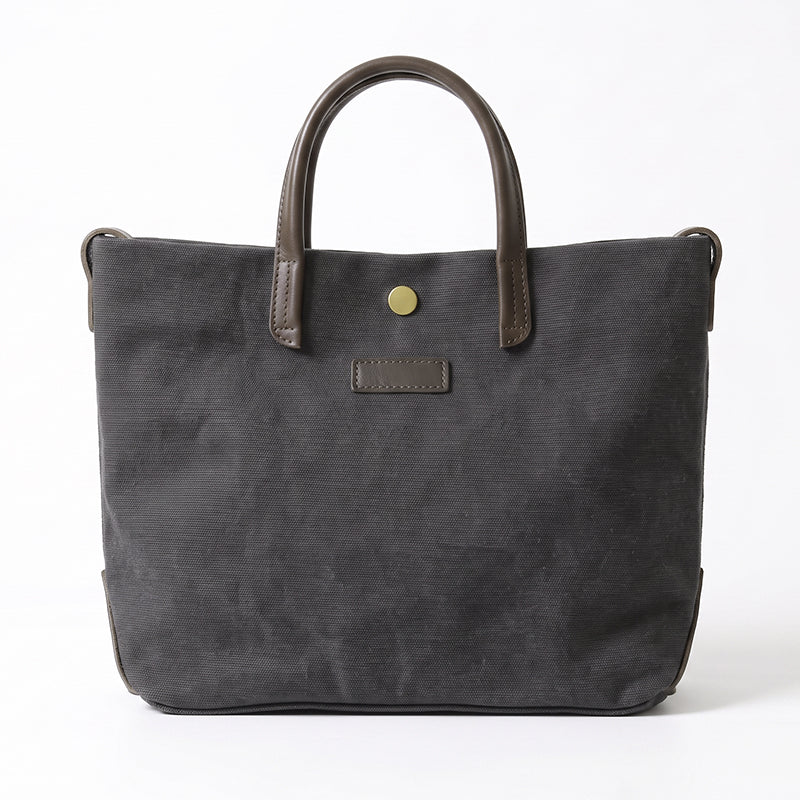 Canvas Tote Bag with Leather Trim Detachable Crossbody Strap