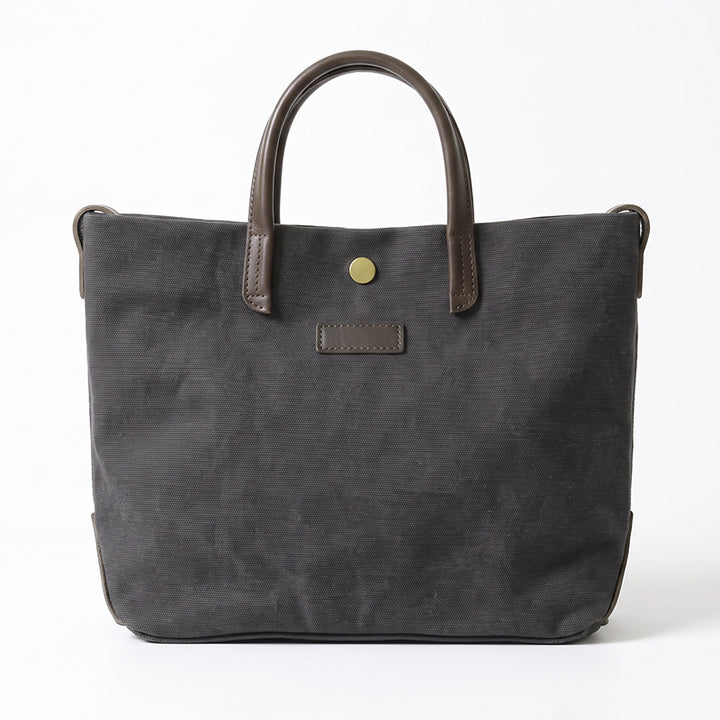 Canvas Tote Bag with Leather Trim Detachable Crossbody Strap