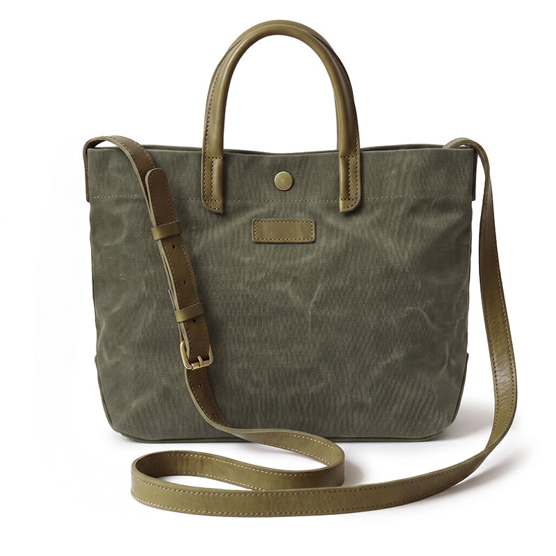 Canvas Tote Bag with Leather Trim Detachable Crossbody Strap