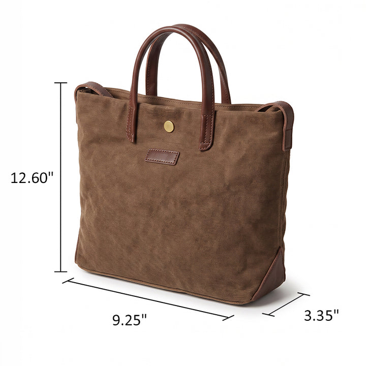 Canvas Tote Bag with Leather Trim Detachable Crossbody Strap