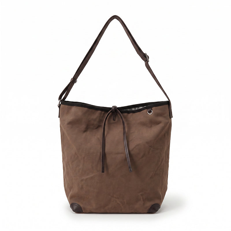 Canvas Bucket Bag Striped Drawstring Shoulder Crossbody Bag