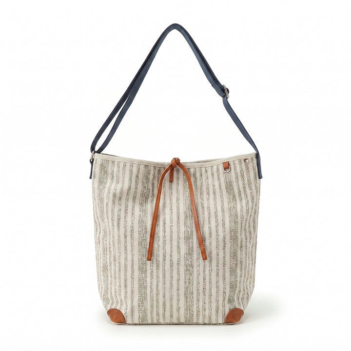 Canvas Bucket Bag Striped Drawstring Shoulder Crossbody Bag