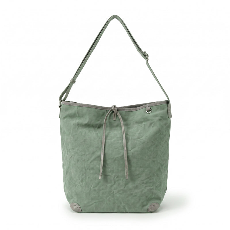 Canvas Bucket Bag Striped Drawstring Shoulder Crossbody Bag