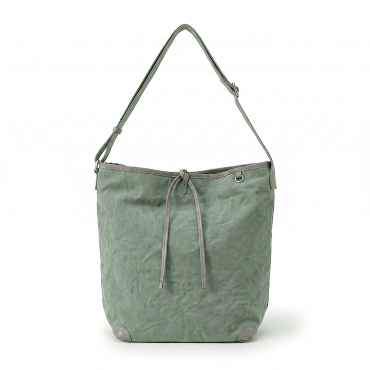 Canvas Bucket Bag Striped Drawstring Shoulder Crossbody Bag