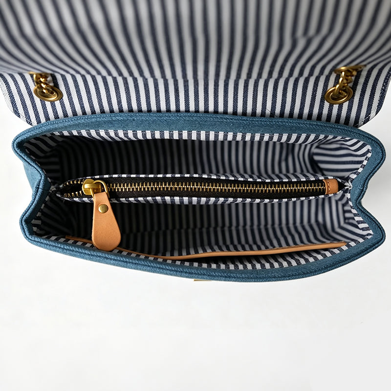 Denim Flap Bag Chain Strap Turn Lock Crossbody Shoulder Bag