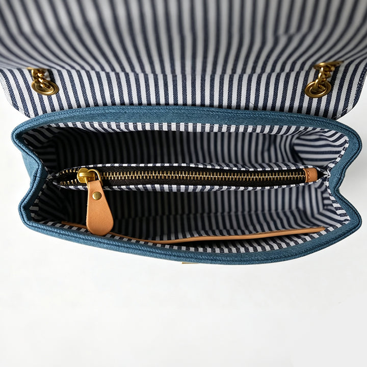 Denim Flap Bag Chain Strap Turn Lock Crossbody Shoulder Bag