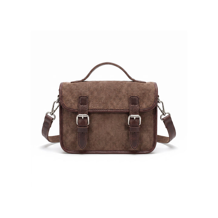 Canvas Satchel Bag Double Buckle Leather Trim Crossbody Handbag