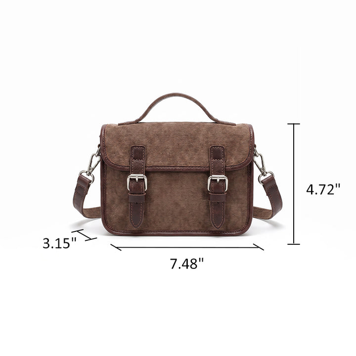 Canvas Satchel Bag Double Buckle Leather Trim Crossbody Handbag