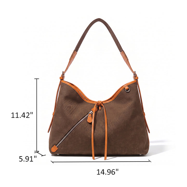 Large Canvas Hobo Bag with Leather Accents for Everyday Carry