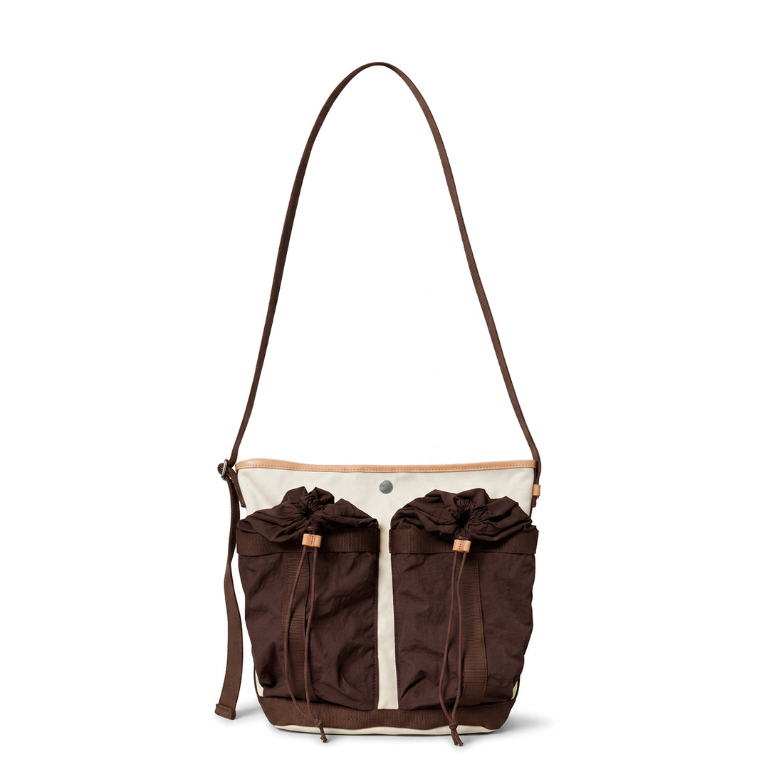 Canvas Shoulder Bag Leather Trim Drawstring Pockets Vintage