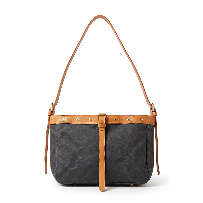 Canvas &amp; Leather Messenger Bag with Buckle Strap for Daily Carry