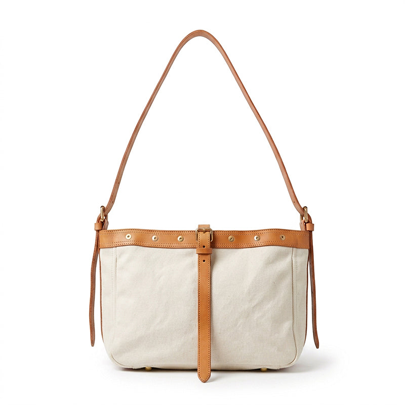 Canvas &amp; Leather Messenger Bag with Buckle Strap for Daily Carry