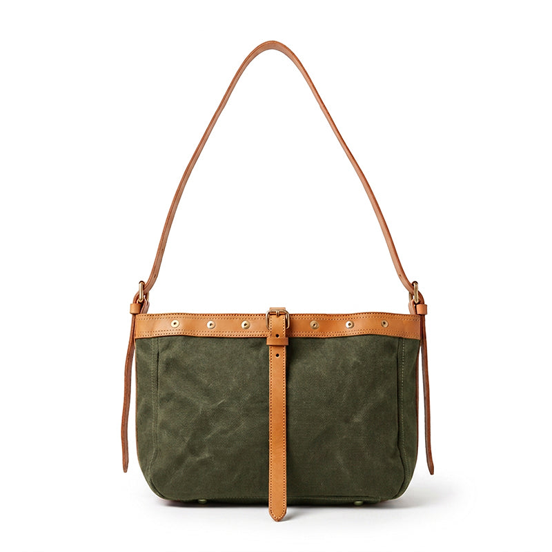 Canvas &amp; Leather Messenger Bag with Buckle Strap for Daily Carry