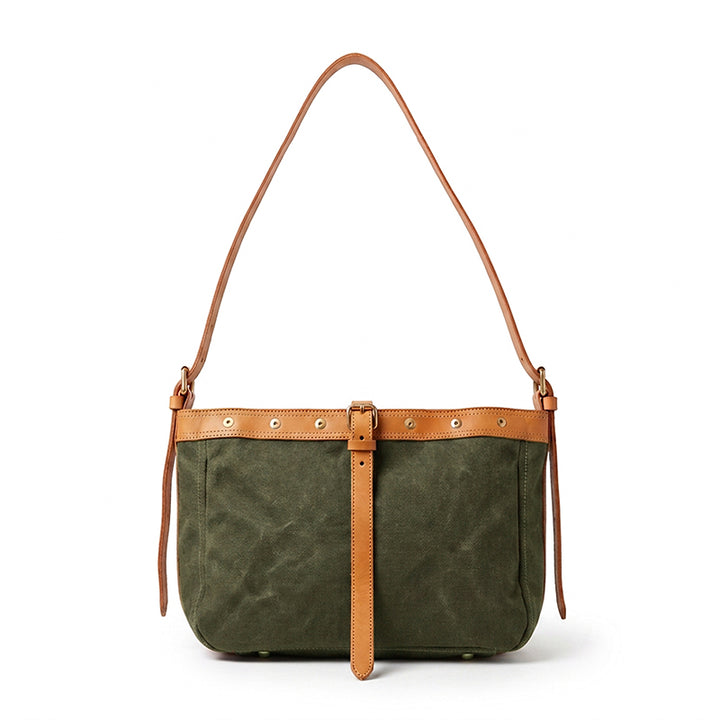 Canvas &amp; Leather Messenger Bag with Buckle Strap for Daily Carry