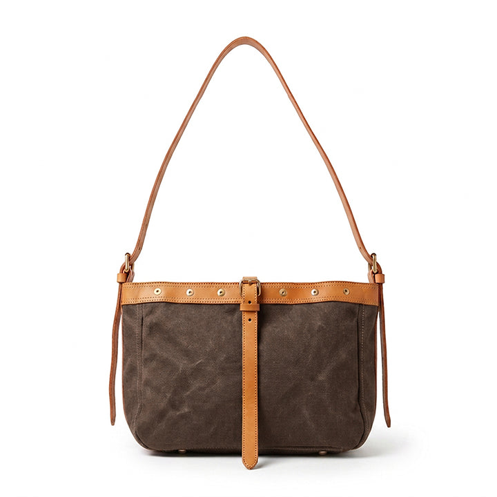 Canvas &amp; Leather Messenger Bag with Buckle Strap for Daily Carry