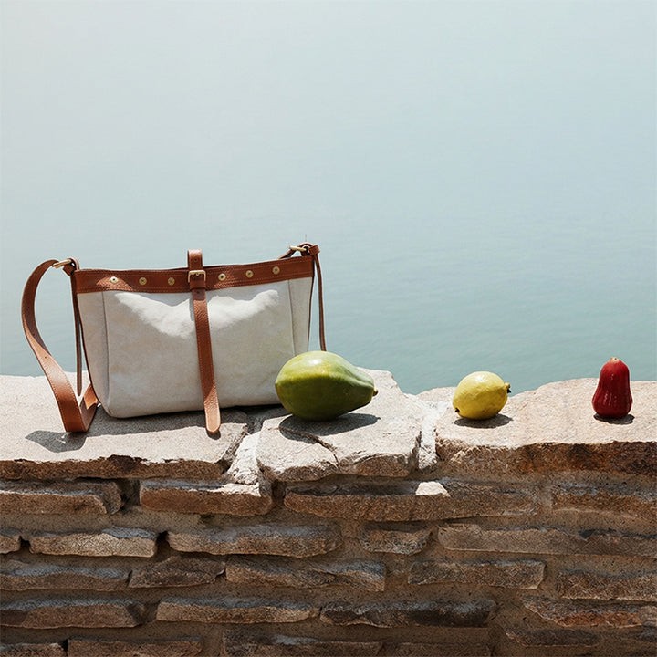 Canvas &amp; Leather Messenger Bag with Buckle Strap for Daily Carry