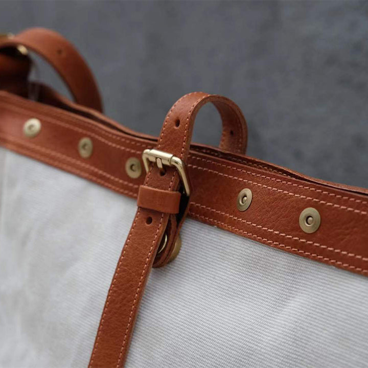 Canvas &amp; Leather Messenger Bag with Buckle Strap for Daily Carry