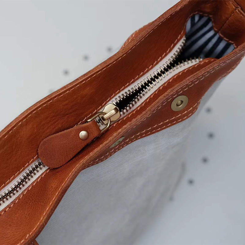 Canvas &amp; Leather Messenger Bag with Buckle Strap for Daily Carry