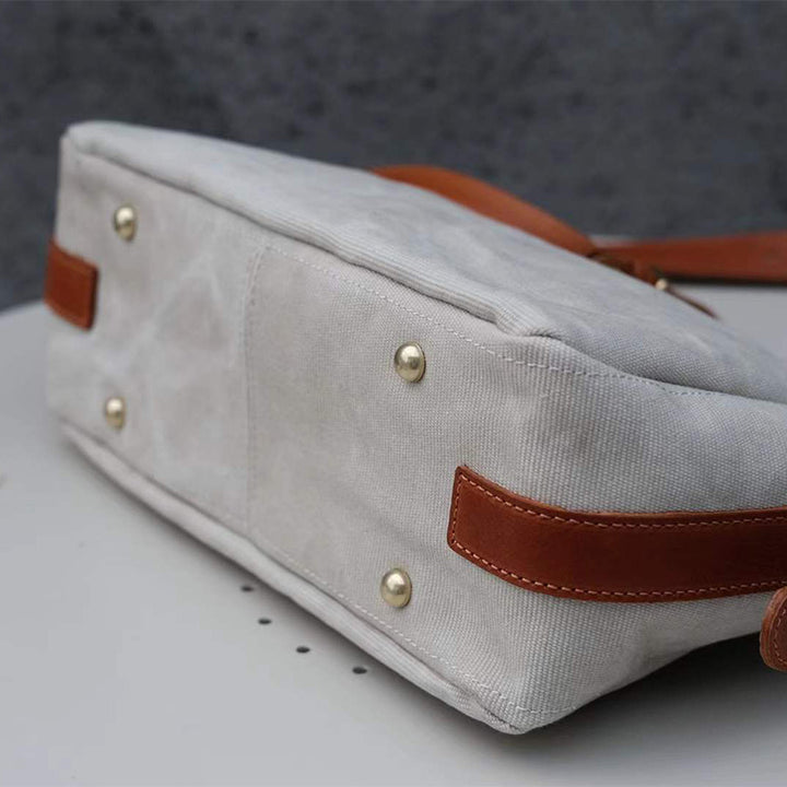 Canvas &amp; Leather Messenger Bag with Buckle Strap for Daily Carry