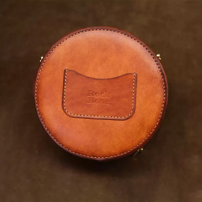 Round Leather Bag Hand-Carved Iris Vegetable Tanned Crossbody