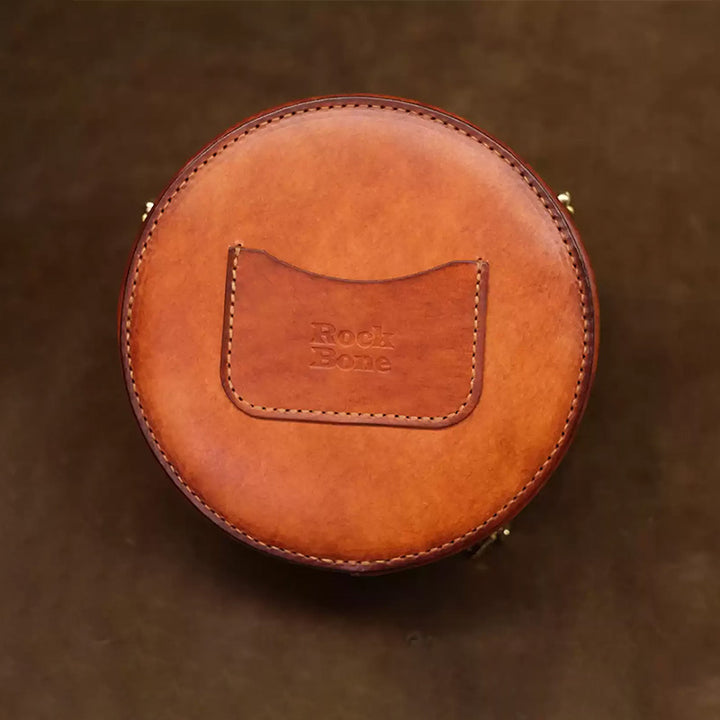Round Leather Bag Hand-Carved Iris Vegetable Tanned Crossbody