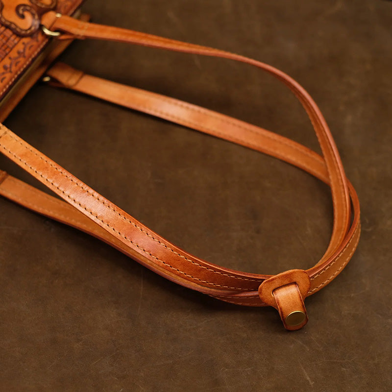 Box Bag Hand-Carved Vegetable Tanned Leather Floral Handbag