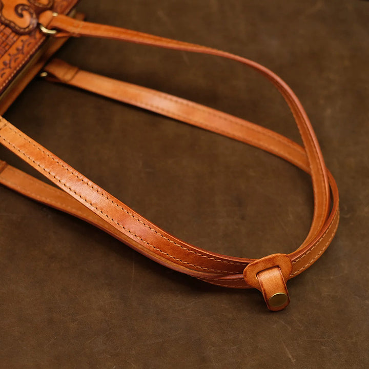 Box Bag Hand-Carved Vegetable Tanned Leather Floral Handbag
