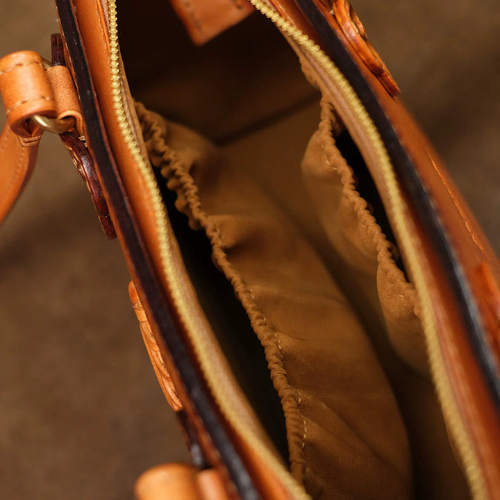 Box Bag Hand-Carved Vegetable Tanned Leather Floral Handbag