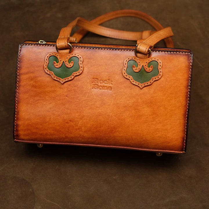 Box Bag Hand-Carved Vegetable Tanned Leather Floral Handbag