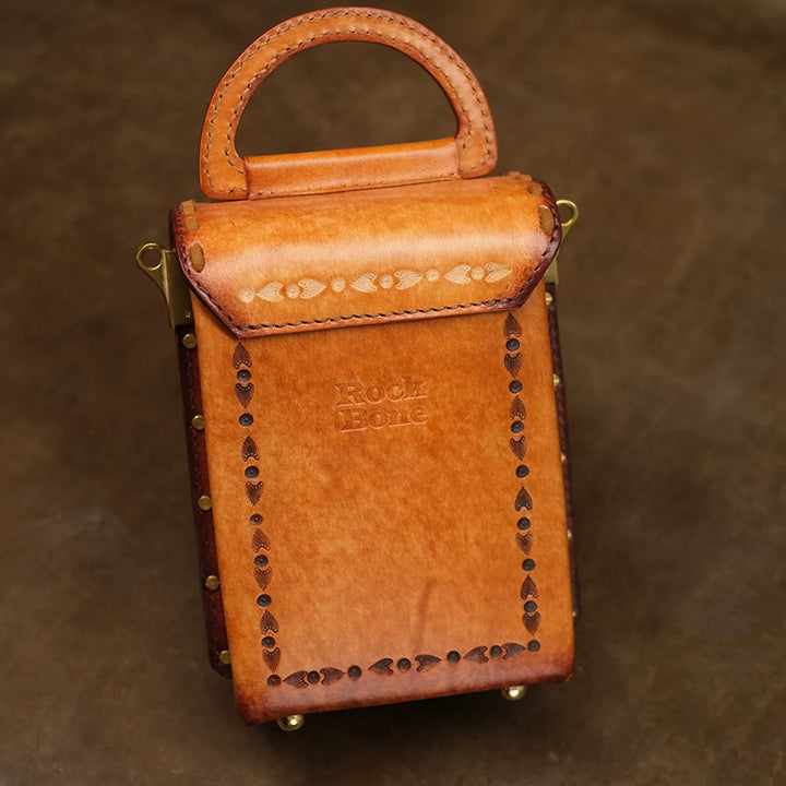 Hand-Tooled Leather Box Crossbody Bag with Horn Toggle &amp; Tassel