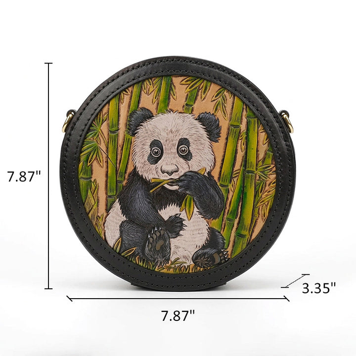 Canteen Crossbody Bag with Hand-Carved Panda &amp; Bamboo Art
