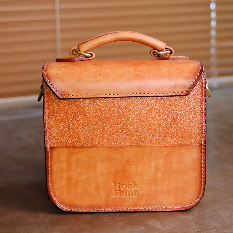 Hand-Carved Panda Leather Satchel Backpack Vintage Mini Schoolbag