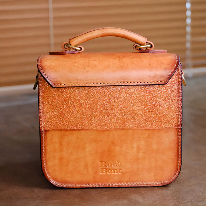 Hand-Carved Panda Leather Satchel Backpack Vintage Mini Schoolbag