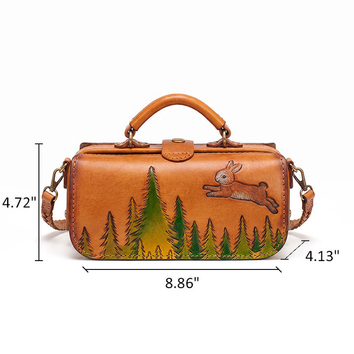 Doctor Bag Vegetable Tanned Leather Vintage Rabbit Carving