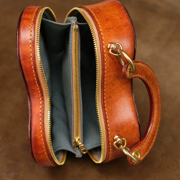 Heart Shaped Crossbody Bag Hand-Tooled Bluebird Floral Top-Handle Purse