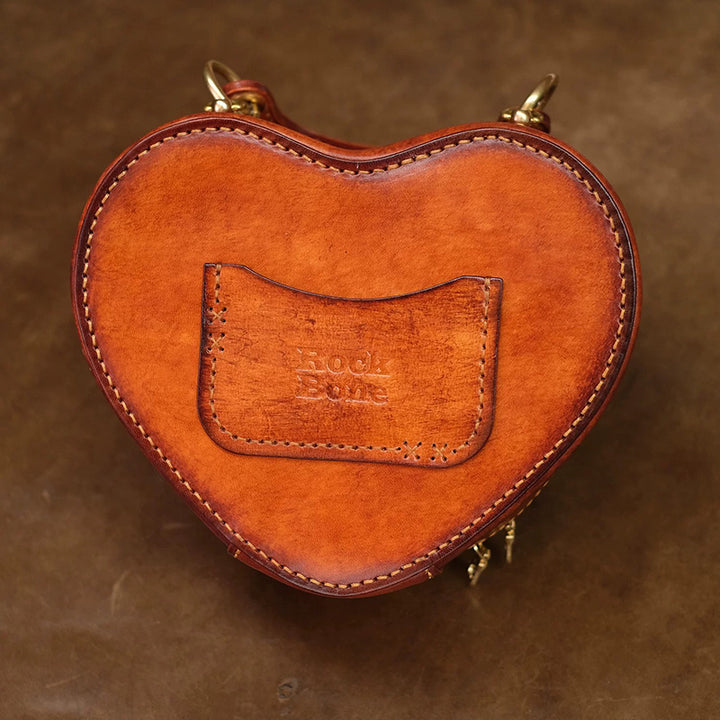 Heart Shaped Crossbody Bag Hand-Tooled Bluebird Floral Top-Handle Purse