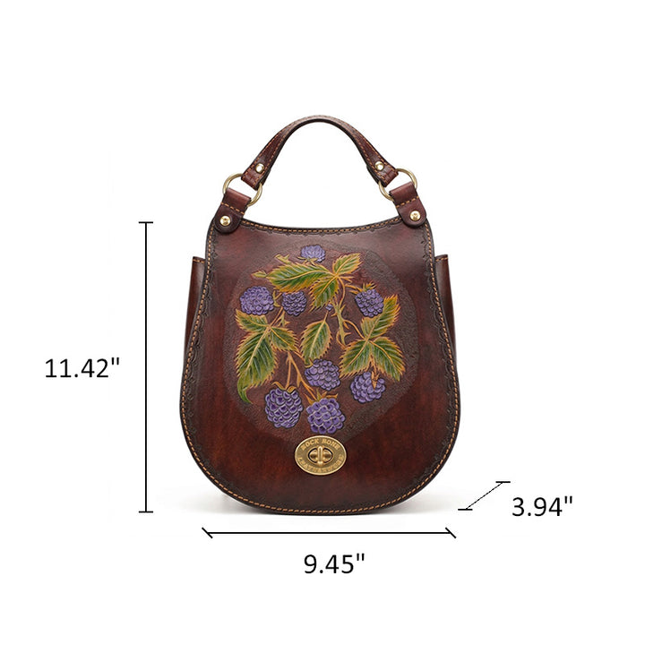 Hand-Tooled Leather Raspberry Botanical Convertible Backpack