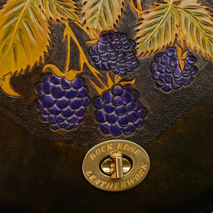 Hand-Tooled Leather Raspberry Botanical Convertible Backpack